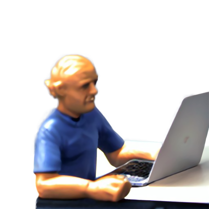 Artwork Figure of old man using laptop